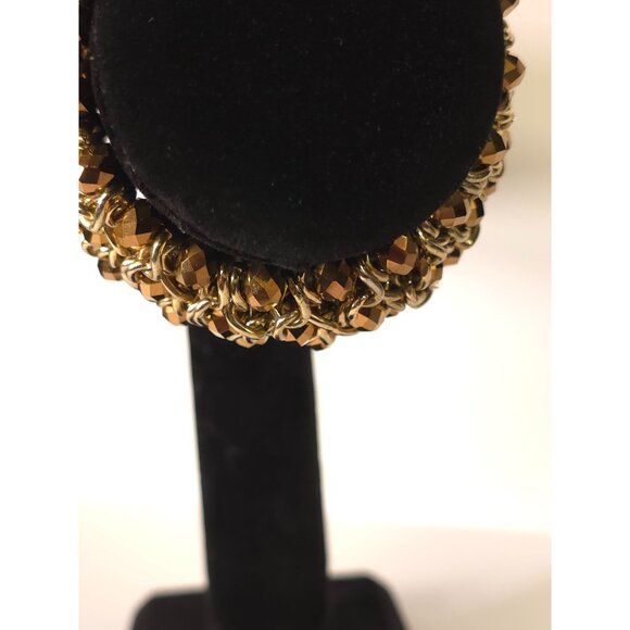 Gold & Bronze Beaded Chainmail Stretch Bracelet Multi-Strand Women's Elegant Jew - Picture 5 of 6